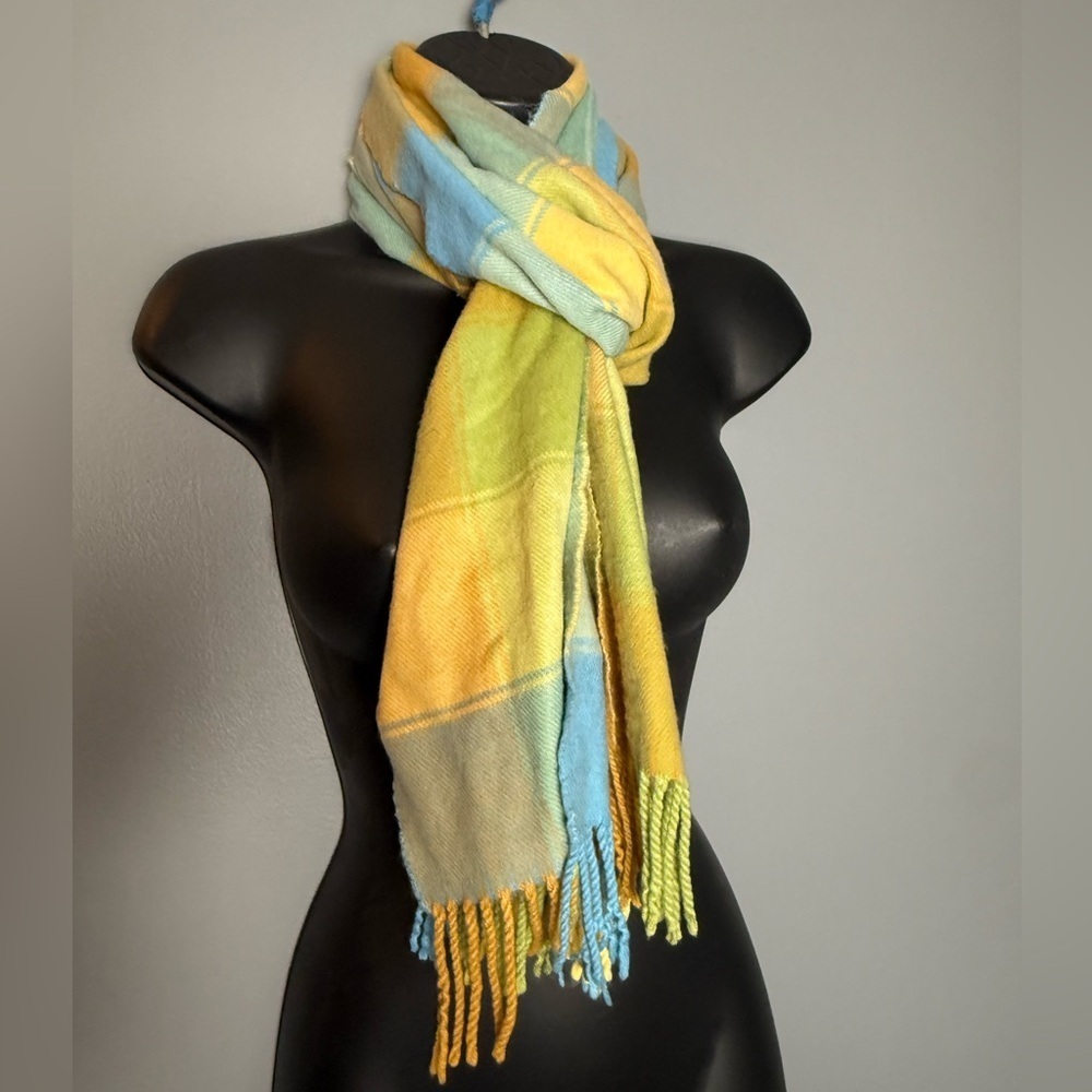 100% Cashmere Made in England Plaid Unisex Scarf 12x64